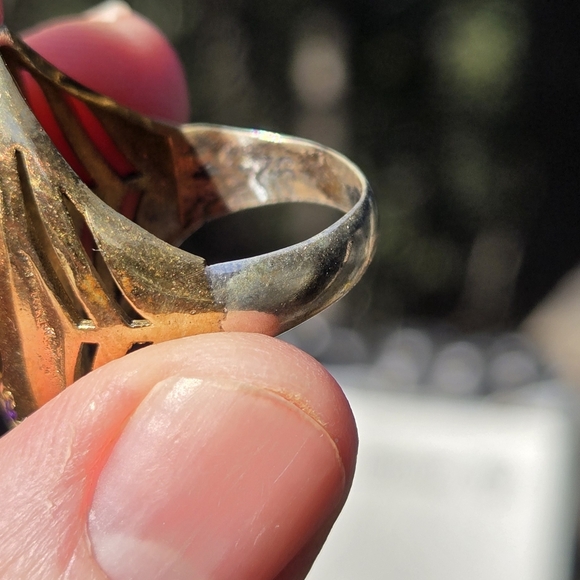 Amethyst & Topaz Sterling Gold & Bronze Feather Cocktail ring 7.75 - Picture 9 of 9